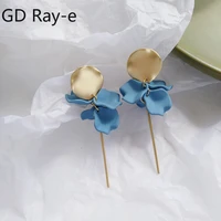 bohemia blue petal tassel drop earrings for women girls korean simple long matte flower dangle earrings indian jewelry 1530