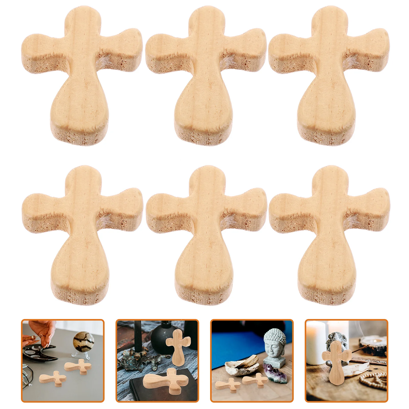 

6 Pcs Wood Cross Decor Wooden Church Tabletop Color Crafts Decorative Ornaments
