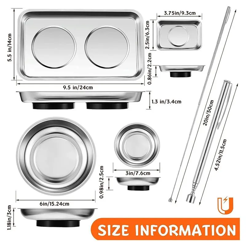 Магнитный лоток ABRU-Pickup Tool Tray 4 с магнитным держателем для штифтов и болтов, круглая магнитная чаша для деталей из нержавеющей стали для механиков (art.: 3920db347b474) - 3920db347b474