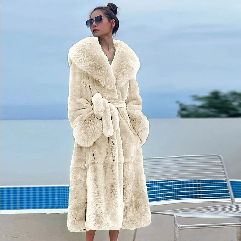 2022 Autumn Winter Fashion High-End Fur Coat Women Large Hair Collar Long Thick European American Temperament Loose Coats Female