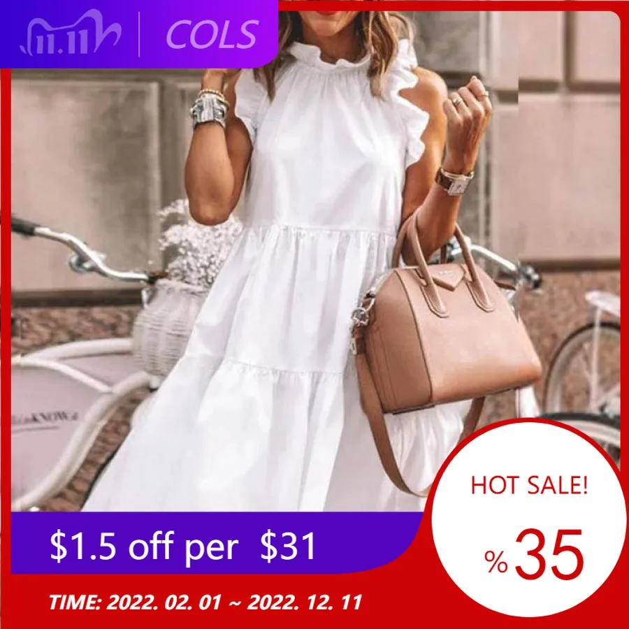 

Mini Dress Women's Summer Sundress 2022 Casual Loose Sleeveless Dresses Female Cotton Vestidos