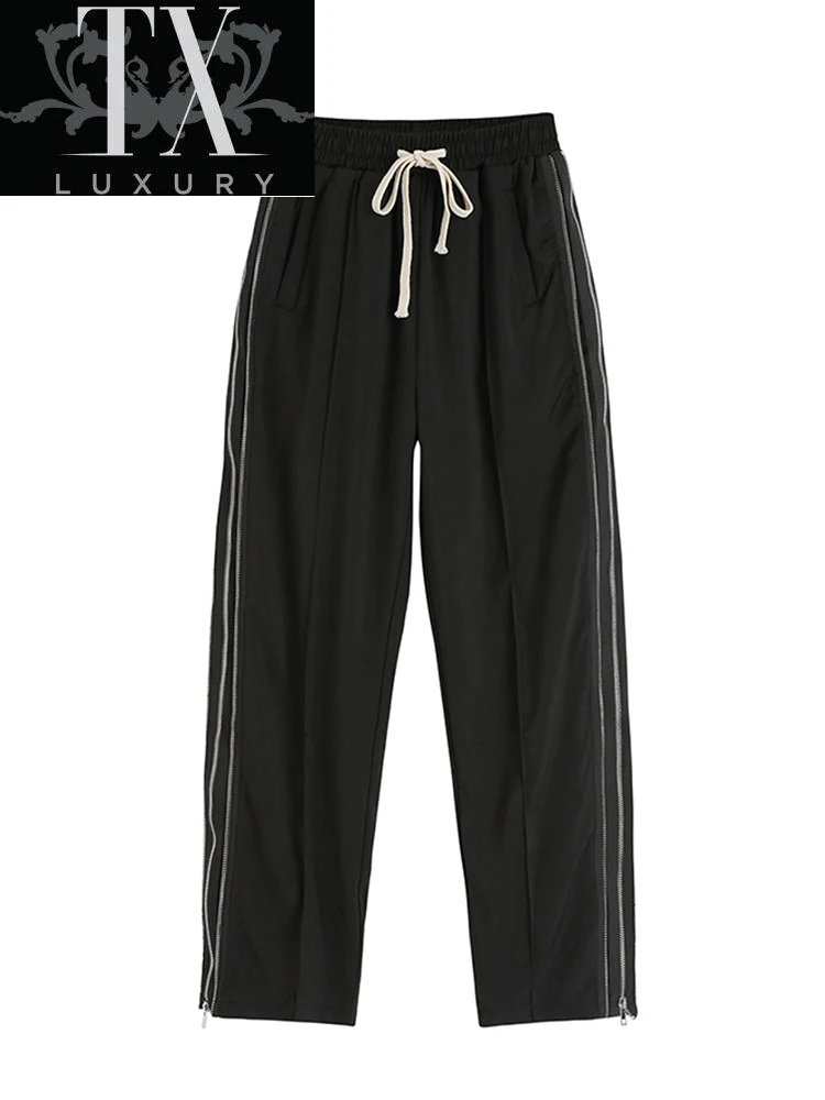 

High Y2K Baggy Trousers Women Side Zipper Streetwear Casual Fashion Wide Leg All-Match Elastic Waist Pants Female