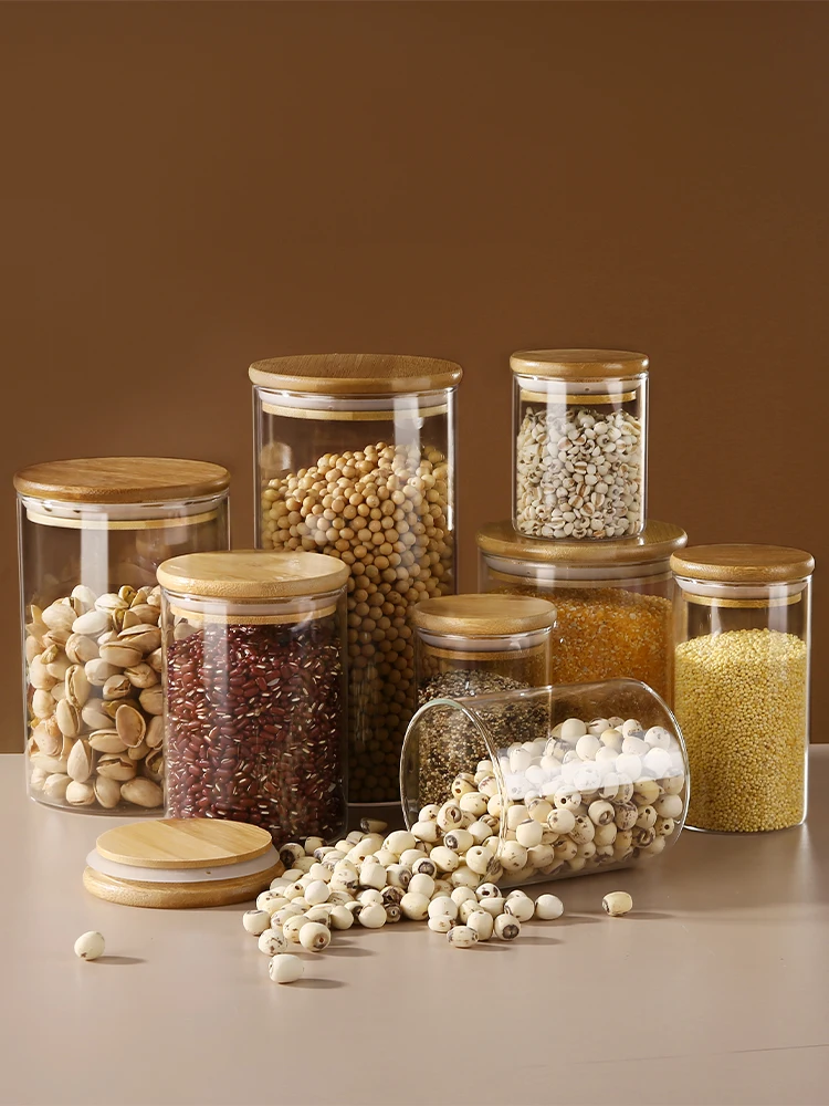 

1300ml Transparent Glass Food Cans Tea Cans with Lids Candy Nuts Grains Coffee Beans Storage Jars Kitchen Containers 2-piece Set