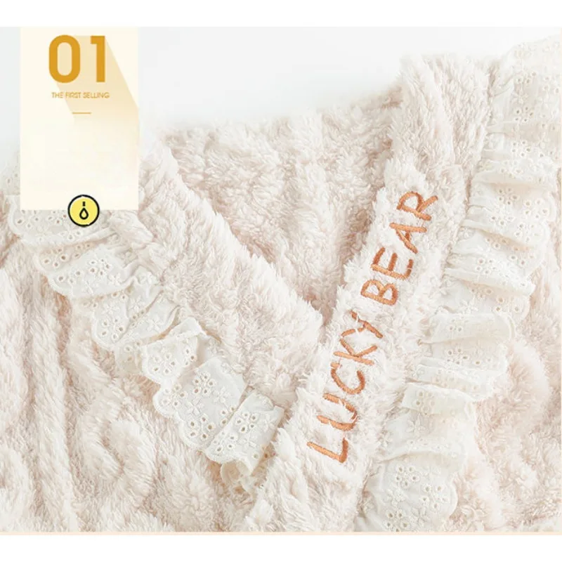 Одежда для сна Famale из кораллового бархата женские осенне-зимние толстые домашние