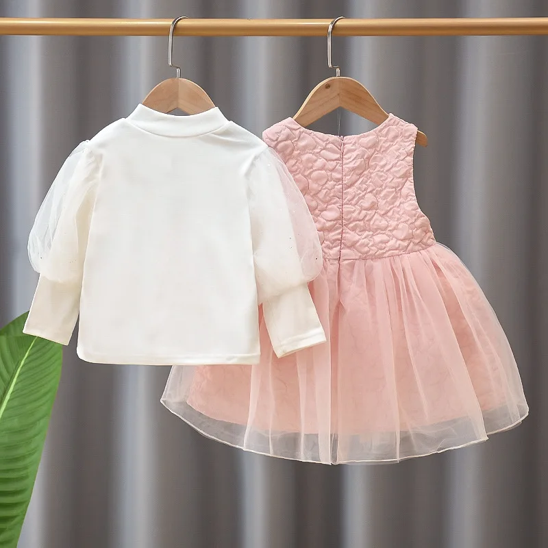 

Новинка, детские топы с пышными рукавами для девочек, розовое платье, милое платье с круглым вырезом на весну и осень 2022, детское ТРАПЕЦИЕВИД...