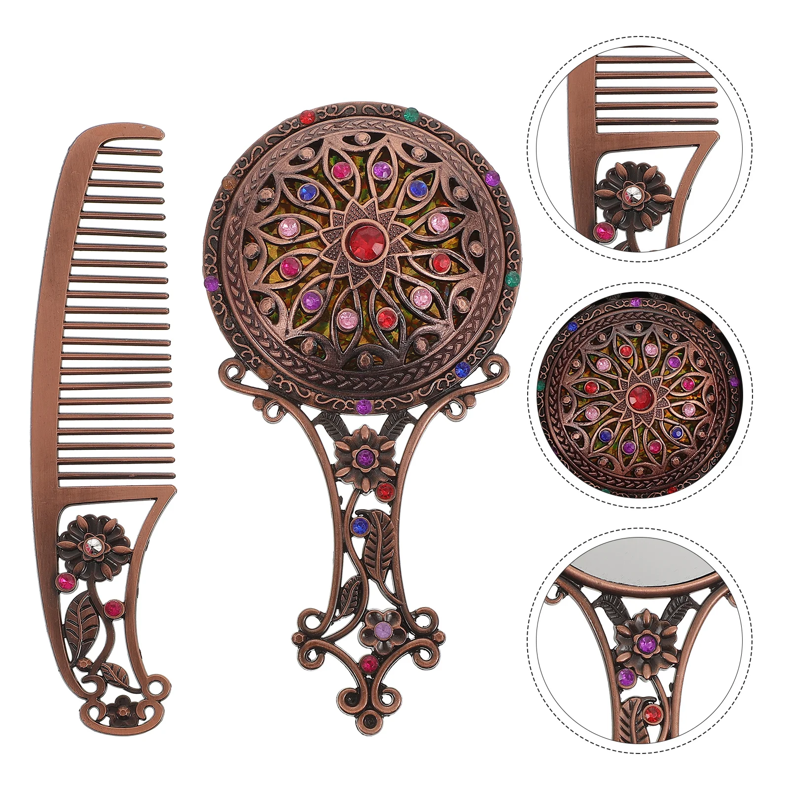 

Mirror Makeup Vintagecomb Handheldvanity Retro Beauty Hollow Portable Set Delicate Chic Tool Unique Brush Female Mirrorr Hair