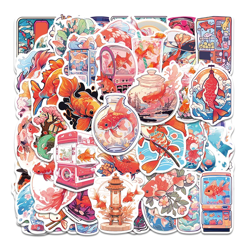 

10/50Pcs Cartoon Goldfish Koi Carp Stickers Trolley Case Phone Case Computer Decoration Stickers Waterproof Stickers Wholesale