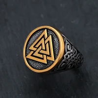 simple vintage gold color valknut ring for men fashion stainless steel celtic knot ring biker amulet jewelry gift dropshipping