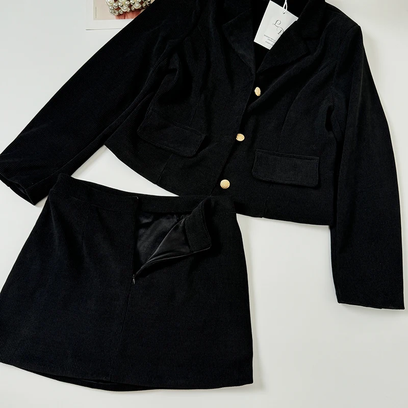 LUZHEN 2024 новый высококачественный вельветовый однотонный пиджак пальто мини-юбка