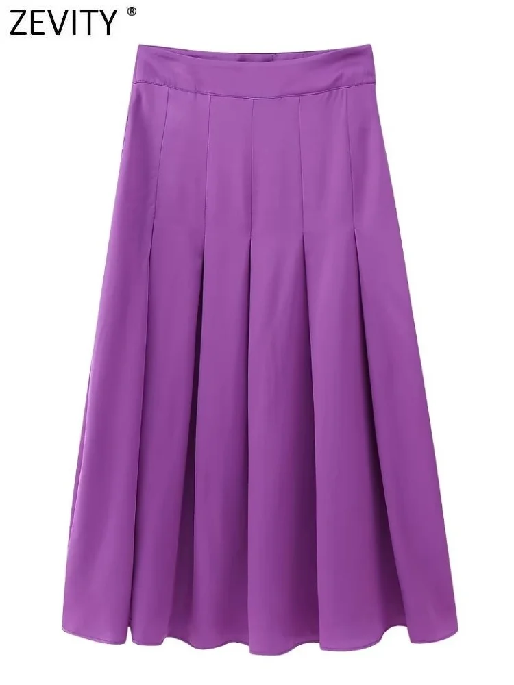 

Zevity New Women Vintage Front Pleated Soft Satin Midi Skirt Faldas Mujer Female Chic Zipper Fly Casual Slim Vestidos QUN4119