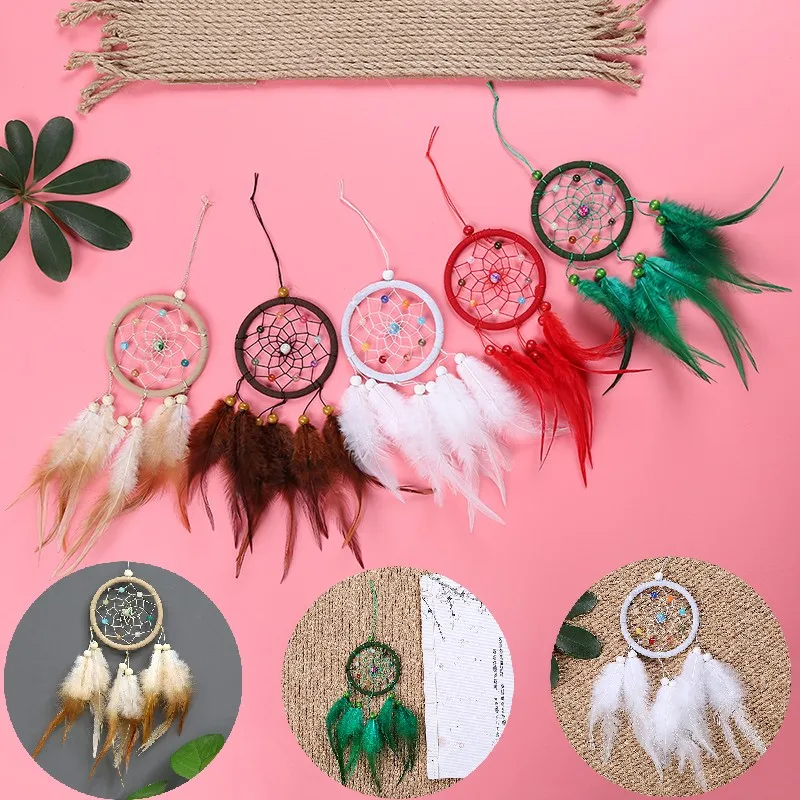 

1pcs Car Pendant Circular Dream Catcher Feathers Handmade Wall Hangings Car Ornament Craft Home Decoration Garden Wind Chime