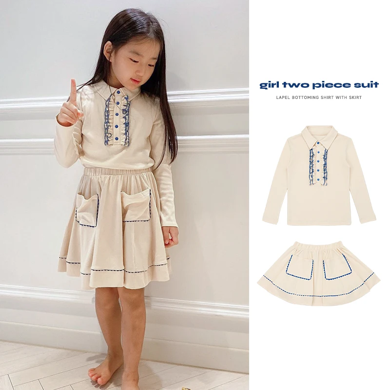 

Корейский стиль, Детская рубашка и юбка, новинка 2022, осенняя Блузка для девочек, платье принцессы, детская одежда от 2 до 8 лет