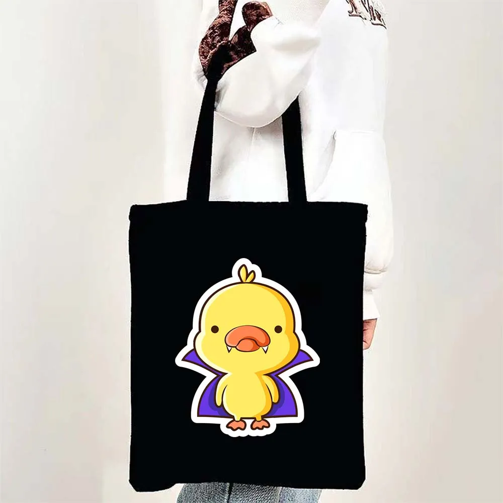 

Yellow Vampire Duck Sticker Tote Bags for Women Canvas Shopping Beach Bag Large Capacity Reusable Handbags