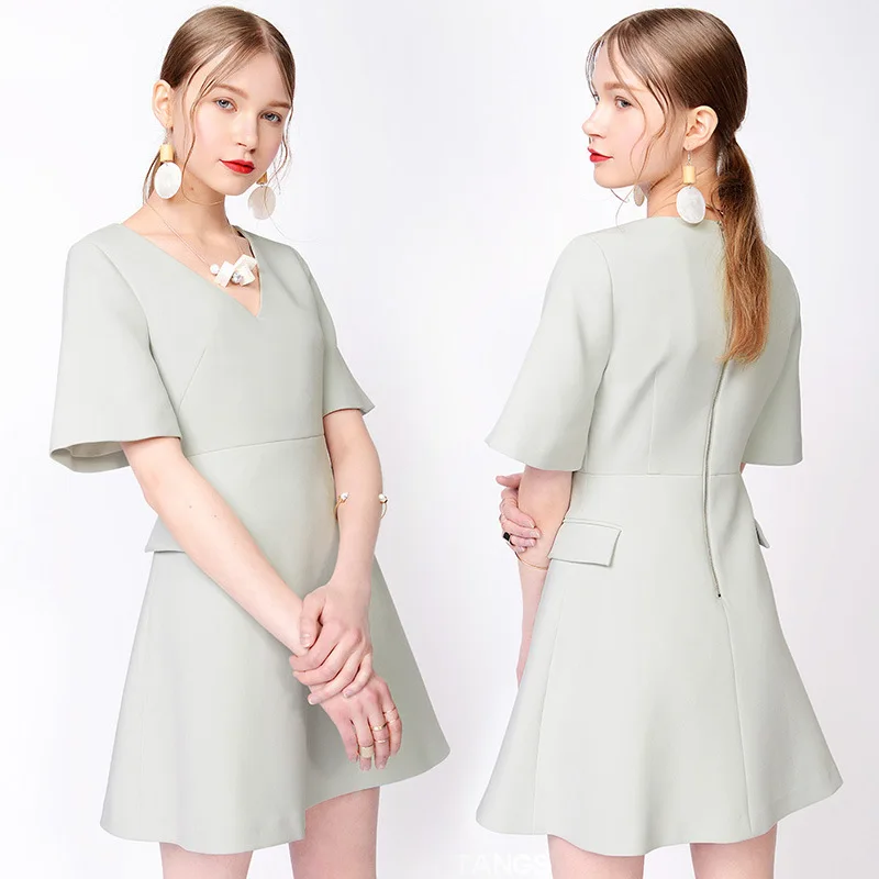 

2022 Summer Women Temperament Commuter High-end Lady Slim Slim V-neck Short-sleeved Dress