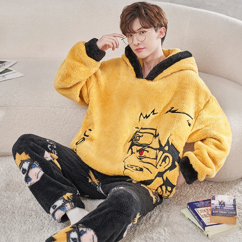 

6 Clothing Sleeve Lover Flannel Plush Hoodies Winter Thick Couple Long Pajama Warm Style Sets Male Cartoon Sweet Female Pyjamas