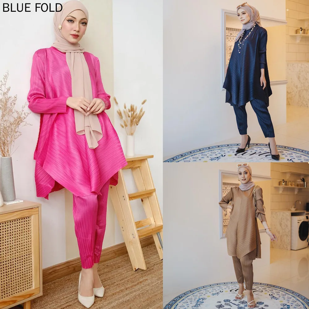 

Women's Clothes Malaysia Indonesia Clothing Set Fashion Fold Irregular Two-piece Set MIYAKE PLEATS Trousers 2 Piece Sets Elegant