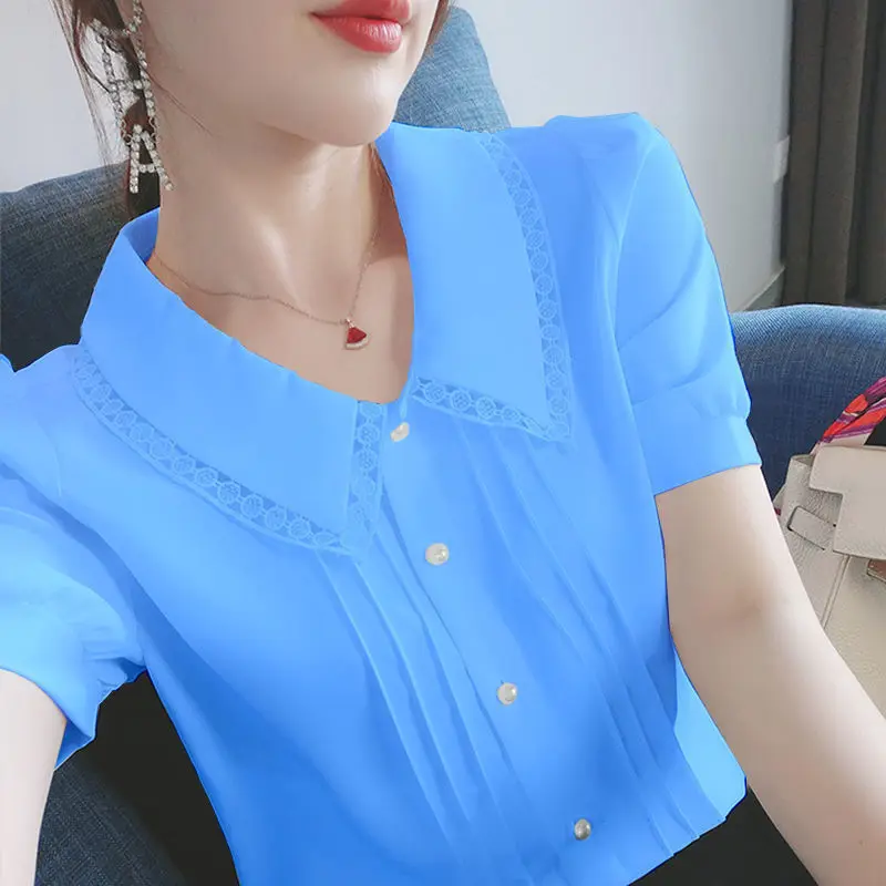 

Женская шифоновая блузка с коротким рукавом, размеры до 4XL