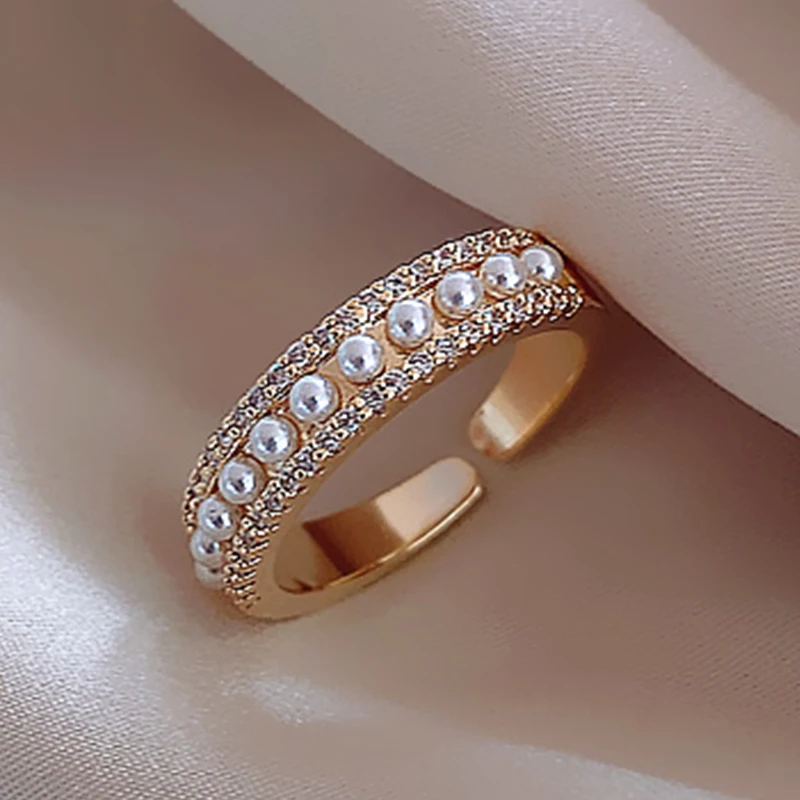 

2022 New Fashion Simple Pearl Opening Ring South Korean Women Exquisite Jewelry Student Index Finger Ring Girlfriends Gift Ring