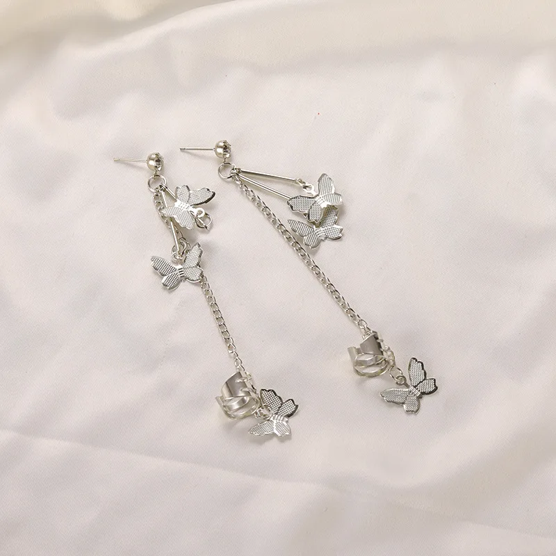 

Новинка 2022, Симпатичные крутые металлические серьги-цепочки с бабочкой и кисточкой для женщин Y2K, серьги-клипсы, ювелирные изделия в подарок