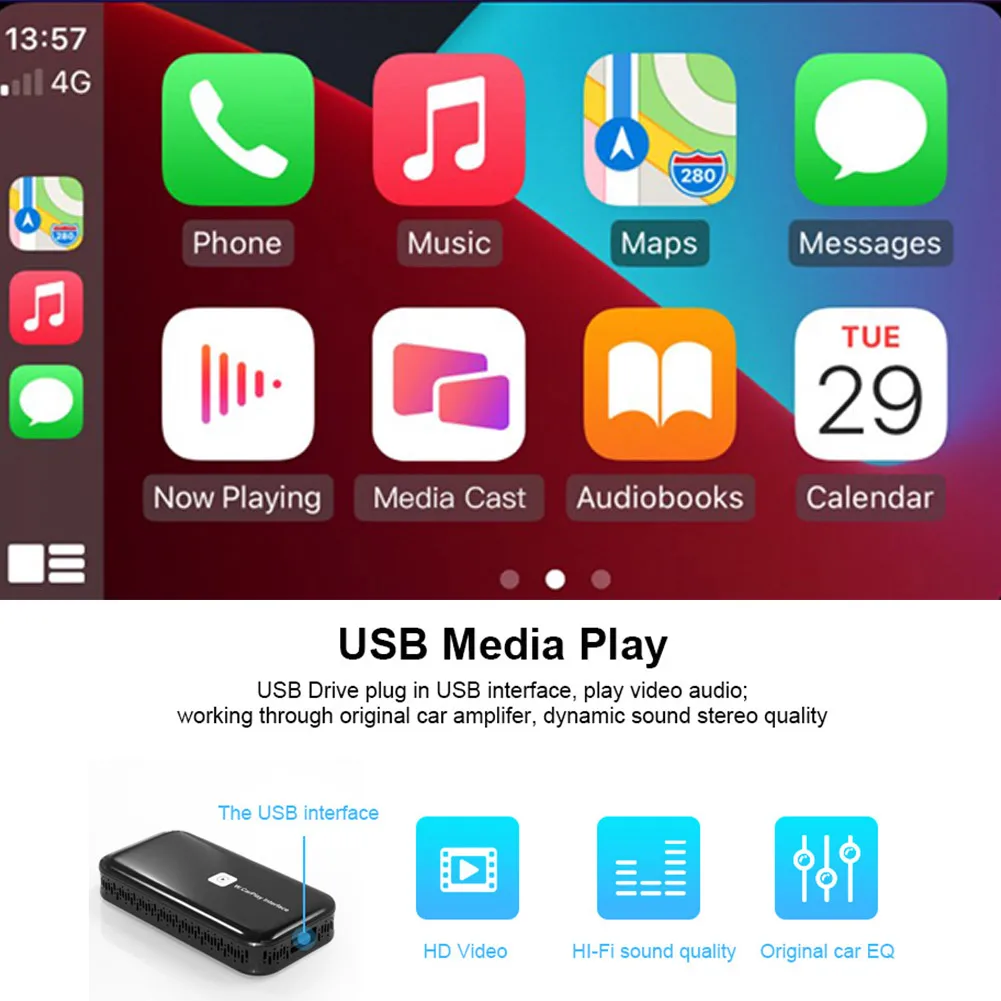 

Car Wired To Wireless Car Player Dongle Box With Mirror Link Screen Carplay Ai Box Wireless 9.0 System H6 A53 4 Core 1.8HZ