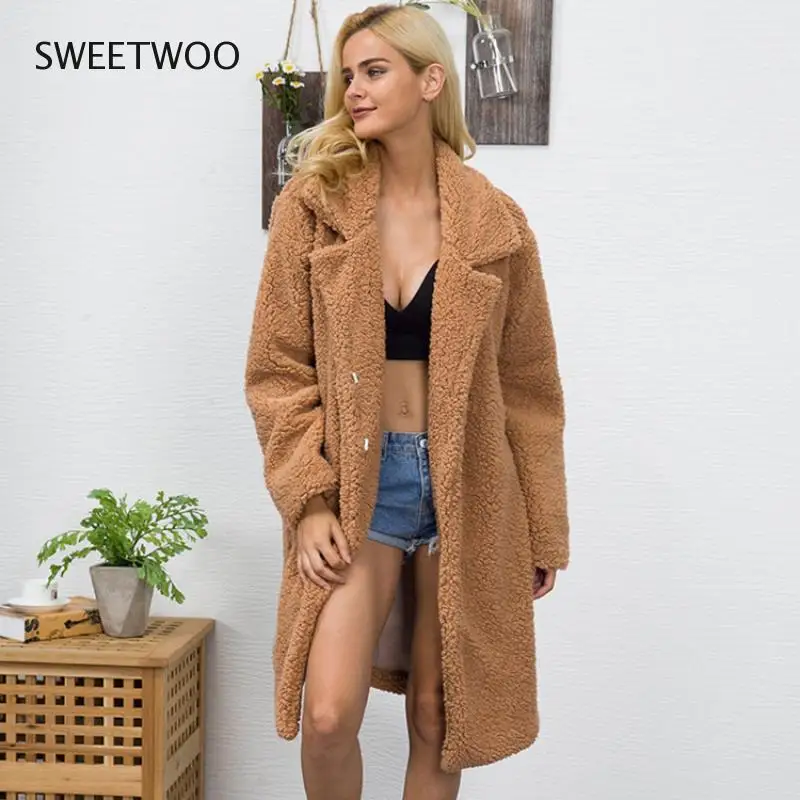 Faux Fur Coat Fleece Sweatshirts Cardigan 2019 Female Autumn Winter Coat Women Overcoat Plush Jacket Mujer Chaqueta Slim Tide