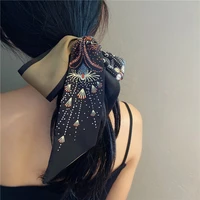 fashion temperament art painting silk scarf headband for girls vintage color matching geometric headwear accessories jewelry