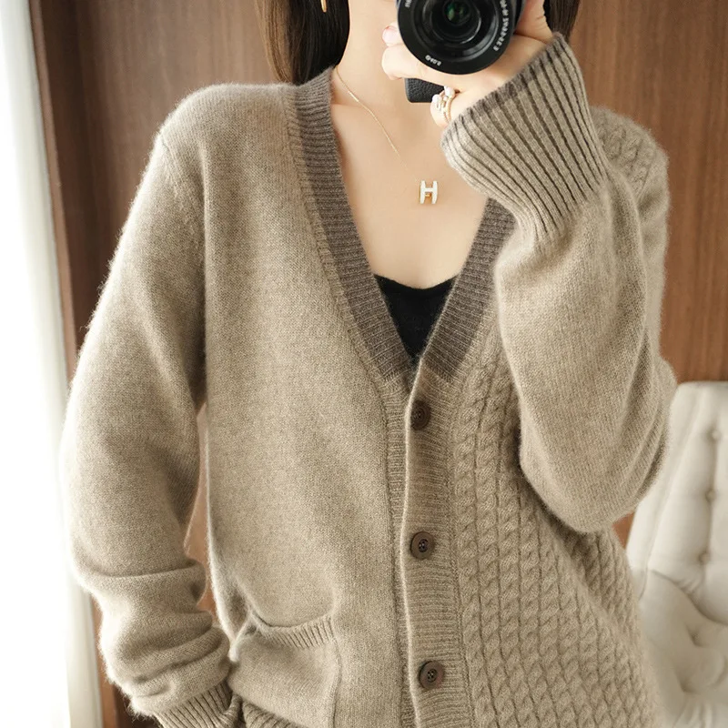 

Spring Woman's Sweater Fashion Casual Coats Female Cardigan Long Sleeve V-Neck Jacket Knitted Top