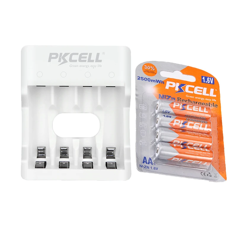 

4Pcs 1.6V AA Battery 2500mWh Ni-Zn Rechargeable Batteries and 1Pcs PKCELL 8186 Ni-Zn AA/AAA Rechargeable Battery Charger