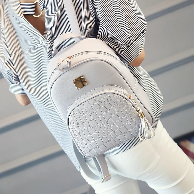 

2023 Women Backpack PU Leather Tassel Schoolbag for Teenager Girls Female Preppy Style Solid Small Backpack School Travel Pack