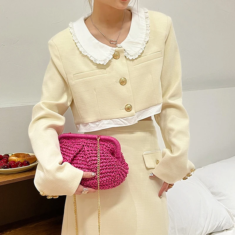 Женский соломенный клатч на застежке модный Дамский кошелек цепочке Пляжная