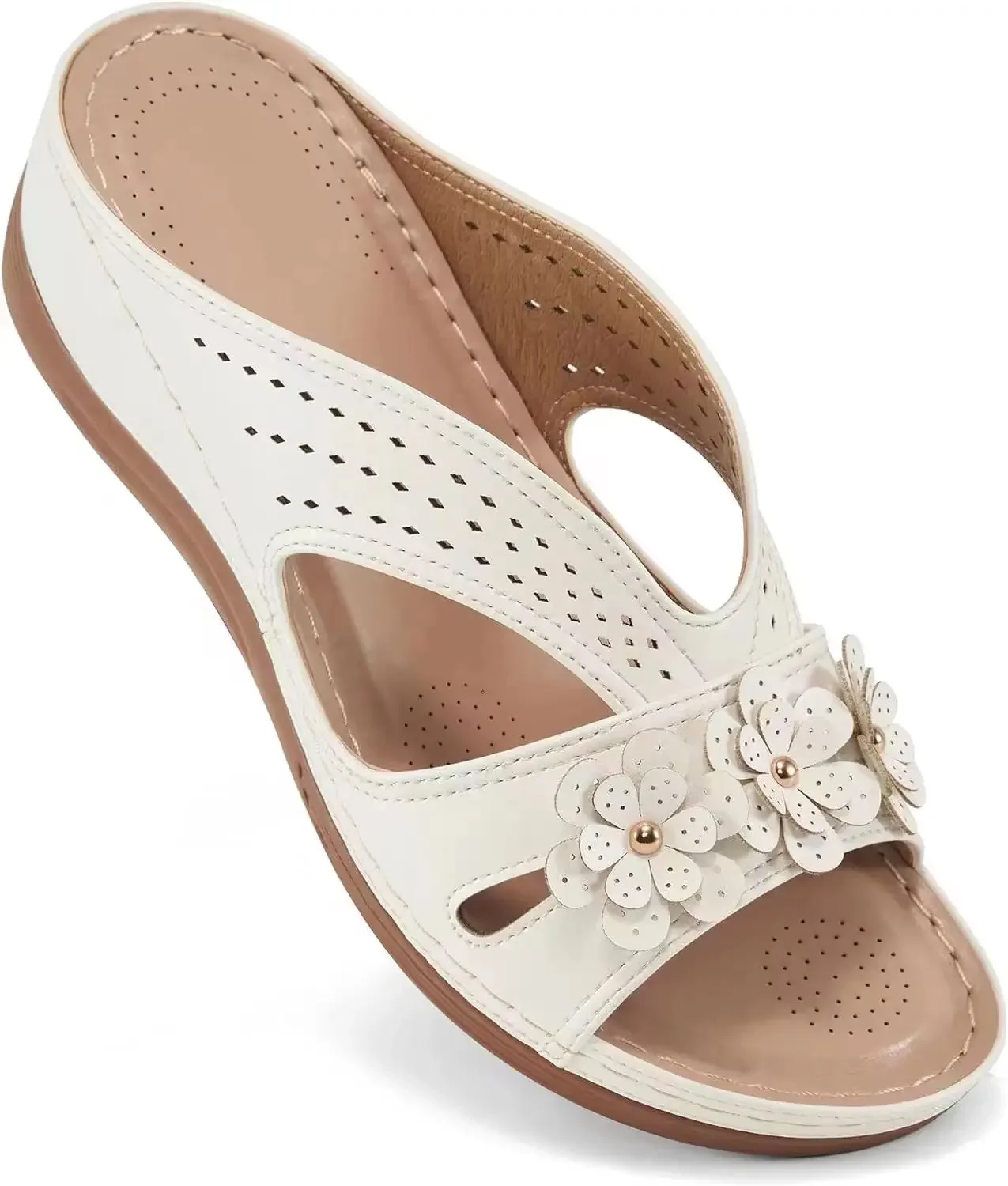 Новые женские тапочки повседневная пляжная обувь на танкетке с цветочным