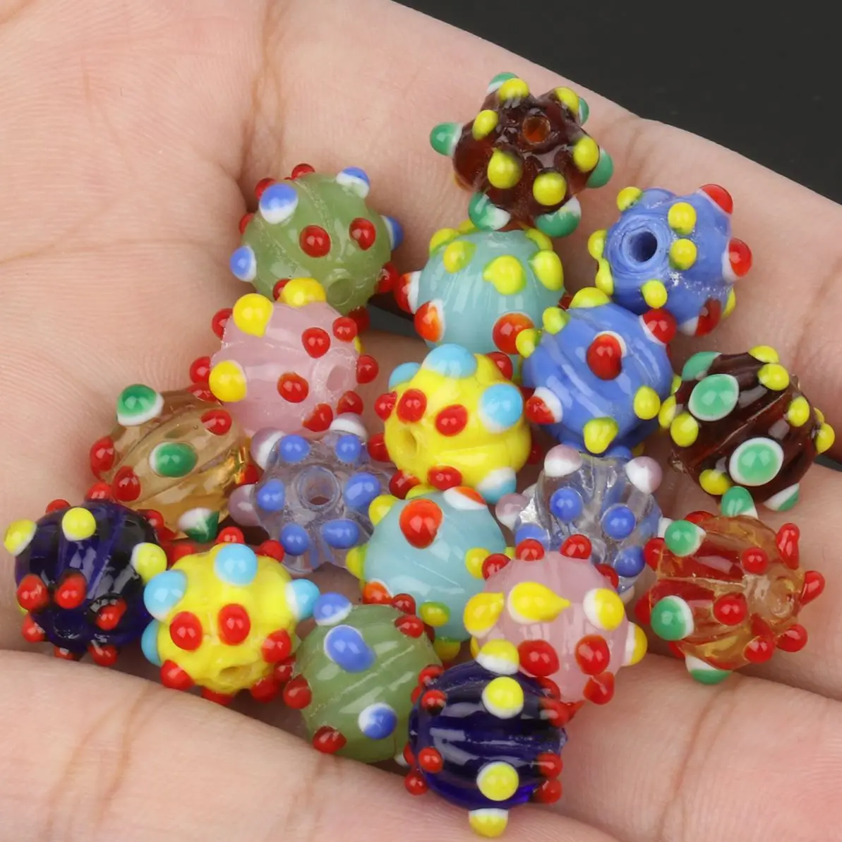 

10mm Large Murano Multi-color Pumpkin Spot Lampwork Glass Loose Spacer Beads For Jewerly Making Diy Bracelet Earring Accessories