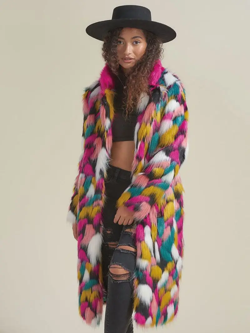 Faux Fur Women's Coat Long Trend Korean Version 2022 New Rainbow Fur Collar
