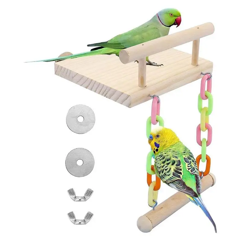 

Parrot Swing Bird Perches For Conures Parrot Toys Cage Accessories Wooden Platform With Swing For Budgies Conures Cockatiels