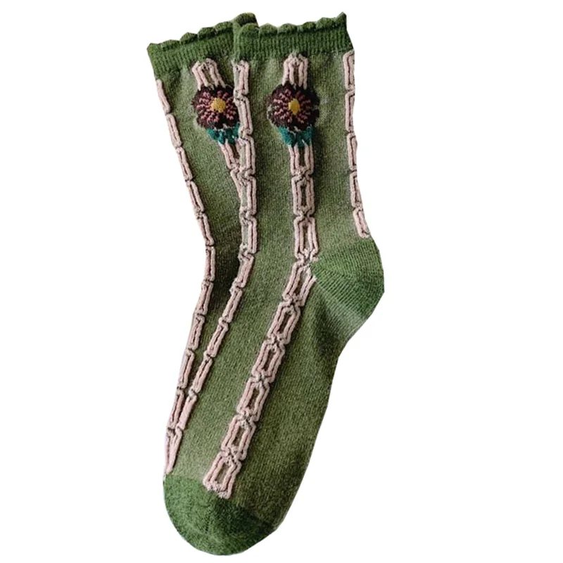 5 Pairs Cashmere Thicken Winter Socks Women Flower Fashion Korean Style Wool Socks Female Long Leg Warmers Kawaii Casual Sokken
