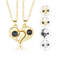 new luxury magnet fashion love couple necklace a pair of attraction projection stones 100 languages i love you magnet