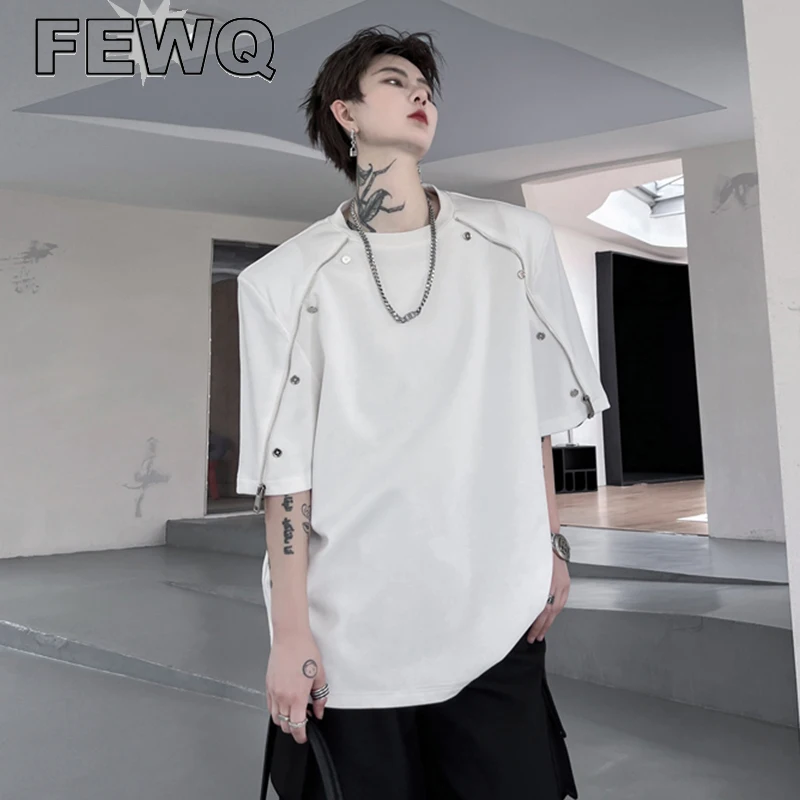 

Мужская футболка на молнии FEWQ, однотонная свободная футболка с коротким рукавом и пуговицами, модель 9C146 на лето, 2023