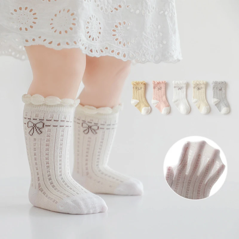 

5 Pairs/Lot Baby Girl Ruffle Socks Summer Thin Toddlers Calcetines Bebe Clothes Accessories for Newborns from 0 Infant Stuff Bow