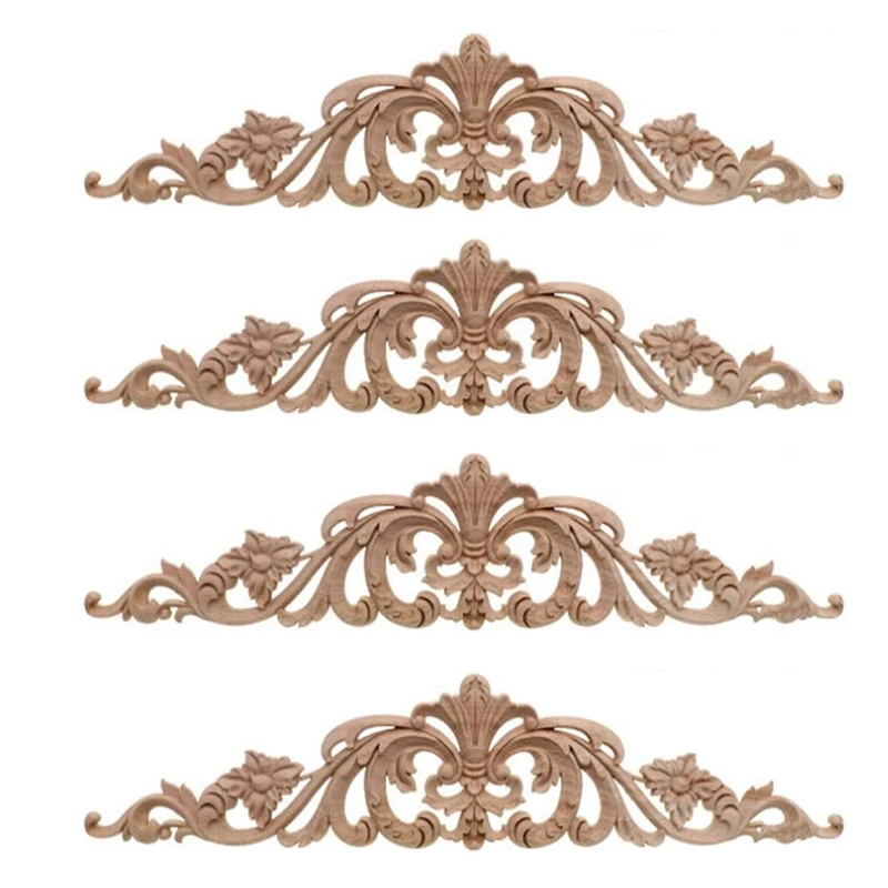 

A50I 4Pcs Wood Carving Decal Wood Carved Furniture Appliques Corner Onlay Applique Furniture Home Door Decor DIY