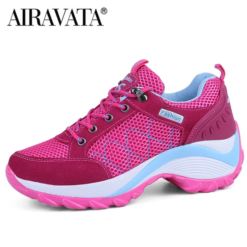 Women  Hiking Shoes Breathable Height Increasing Lace-up Climbing Sneakers Outdoor Trekking Shoes