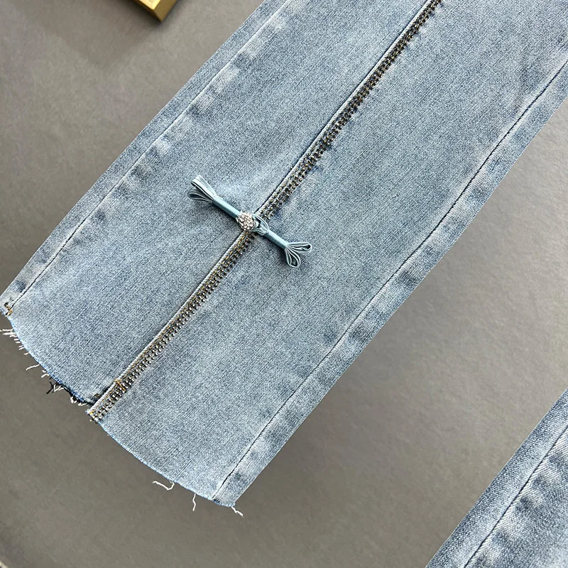 Cropped Jeans for Women 2022 Spirng Summer New Slim Fit Split Skinny Jean Pants Casual Womans Blue Denim Pants Elastic Jeans