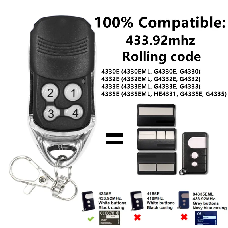 

Chamberlain Liftmaster 4335E 4330E 4332E 4333E 4330EML 4332EML 4333EML 4335EML Remote Control Garage Door Opener 433.92MHz