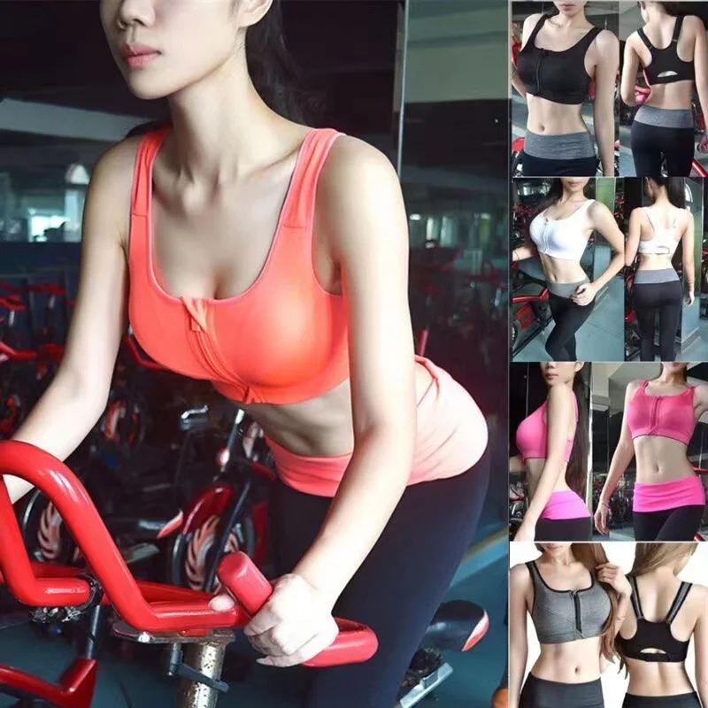 Front Zipper Anti-Vibration Turning Sports Bra Without Steel Ring Training Running Fitness Breathable Quick-Drying Gather Bra