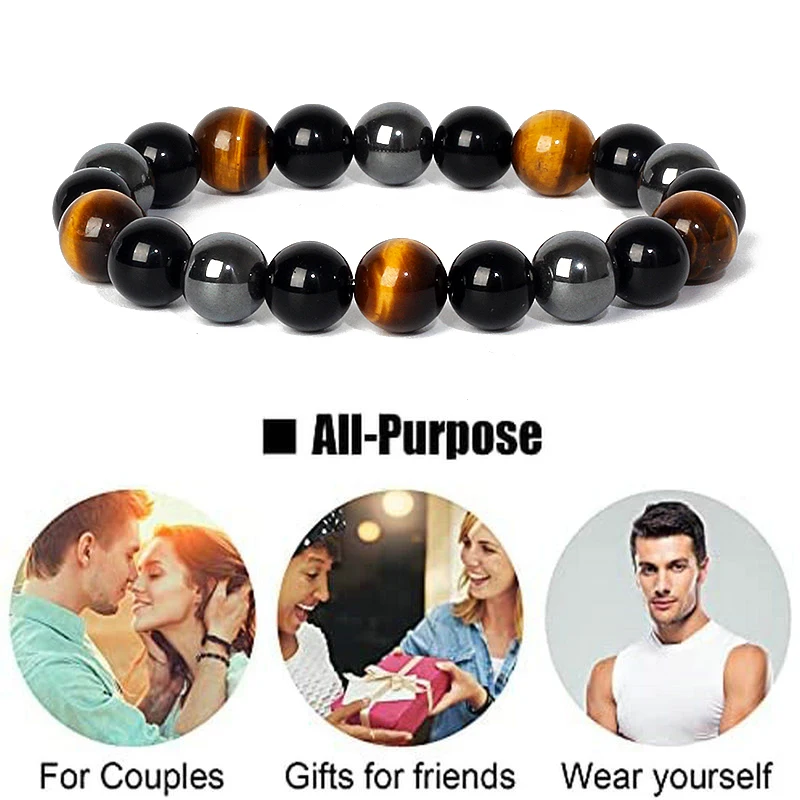 

Men Women Bracelet Triple Protection Bracelet Obsidian Hematite Tiger Eye Beads Bracelet Men Jewelry Bring Luck and Prosperity