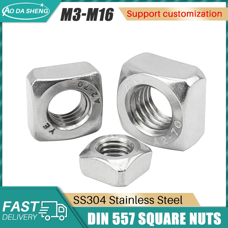 

AODASHENG 10/20/ 50pcs A2-70 Stainless Steel Square Nuts Din557 M3 M4 M5 M6 M8 M10 M12 for Metalworking Factory Straight Hair