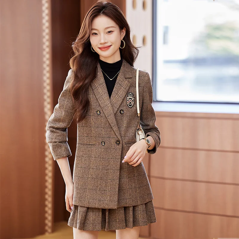 Модное женское пальто в стиле прелестного стиля осенняя Новинка клетчатый