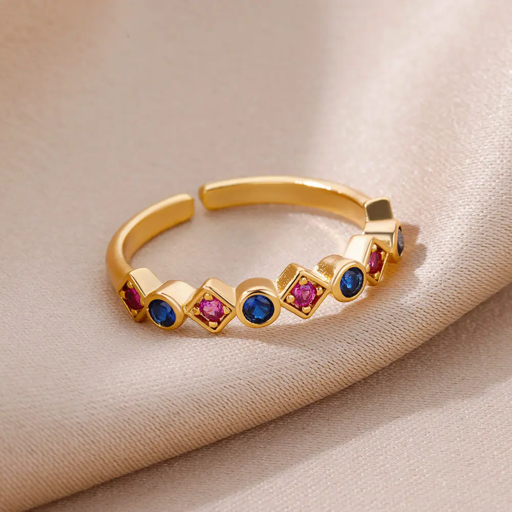 

Blue Zircon Square Rings for Women Girls Luxury Vintage Stainless Steel Gold Color Ring 2023 New Wedding Jewelry Free Shipping