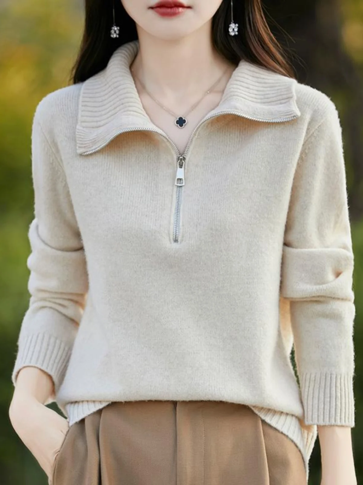 Шерстяной свитер с полумолнией и лацканами женские европейские товары элитная