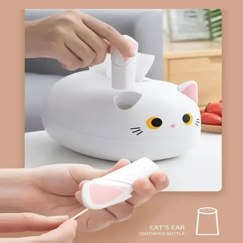 Фото Коробка для салфеток Kawaii Cat, контейнер для хранения салфеток для гостиной, кухонный диспенсер для бумаги, настольный держатель для туалетной бумаги для ванной комнаты и общежития №3