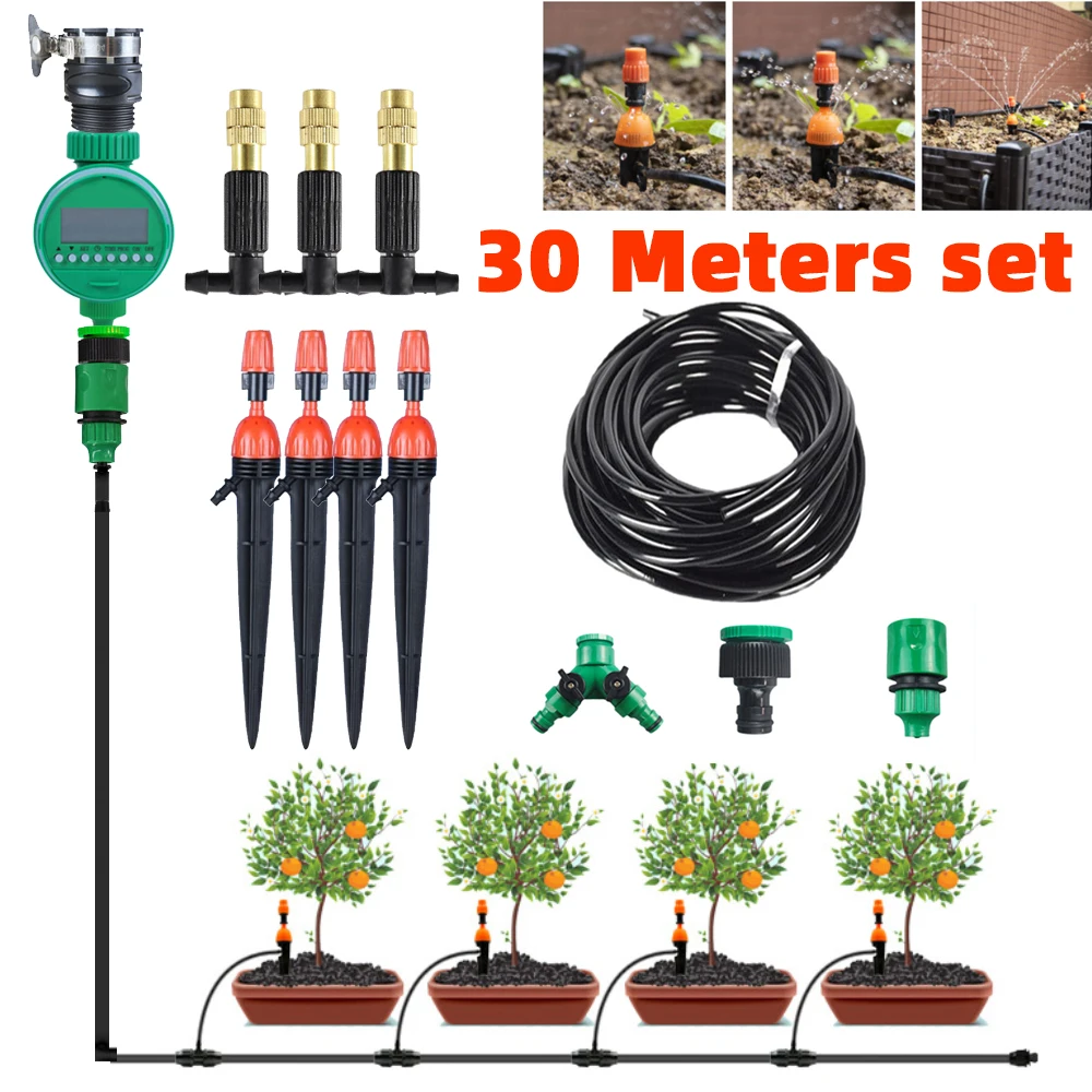 

30M Garden Micro Irrigation Kits Drip Kits Misting Watering System Watering Automatic Adjustable Dripper Atomizer Sets